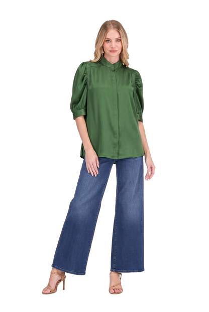 Ruched Sleeve Shirt - Green