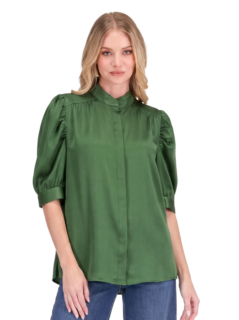 Ruched Sleeve Shirt - Green
