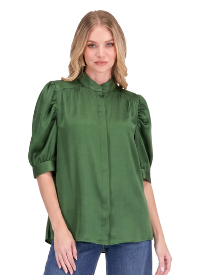 Ruched Sleeve Shirt - Green