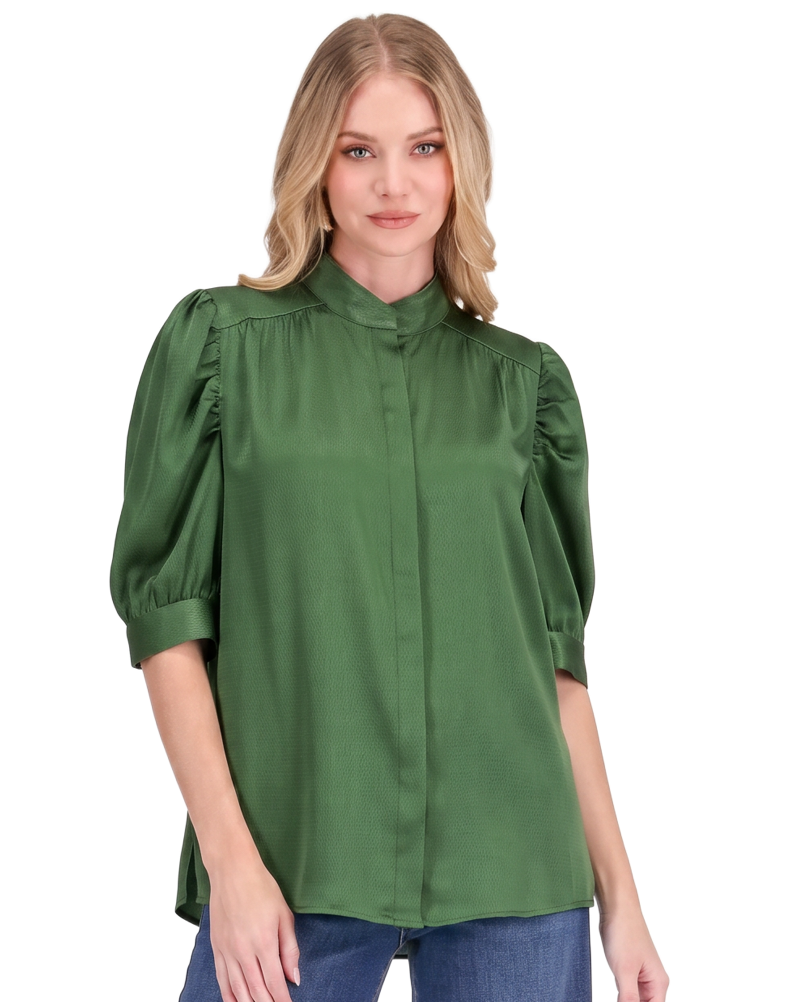 Ruched Sleeve Shirt - Green