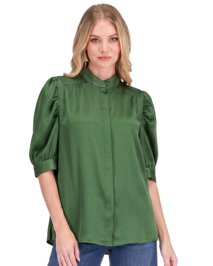 Ruched Sleeve Shirt - Green