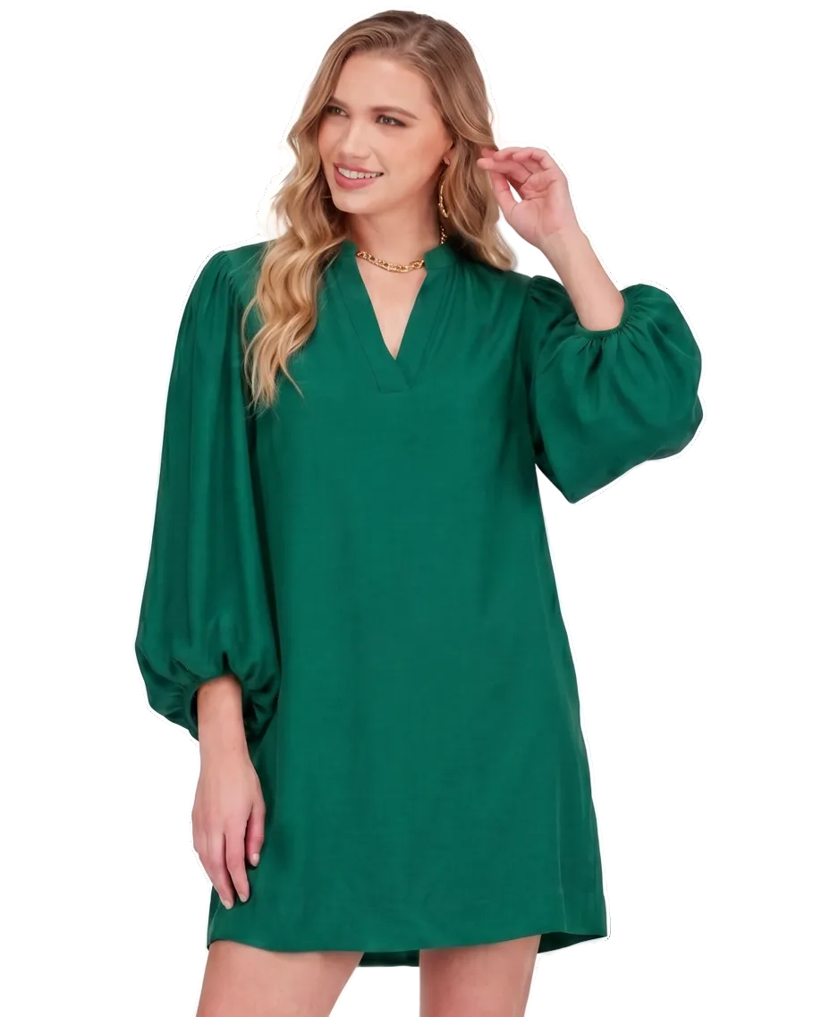 Bishop Sleeve Swing Dress - Emerald