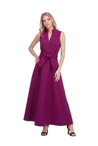 Stand Collar Fit & Flare 50" Dress - Grape