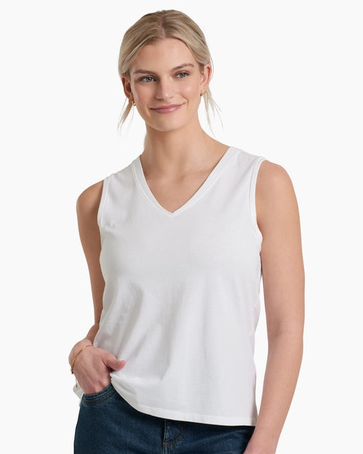 Vega Tank - White soft organic cotton V-neck with relaxed fit from KUHL, curated Fredericksburg style