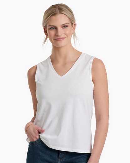 Vega Tank - White soft organic cotton V-neck with relaxed fit from KUHL, curated Fredericksburg style