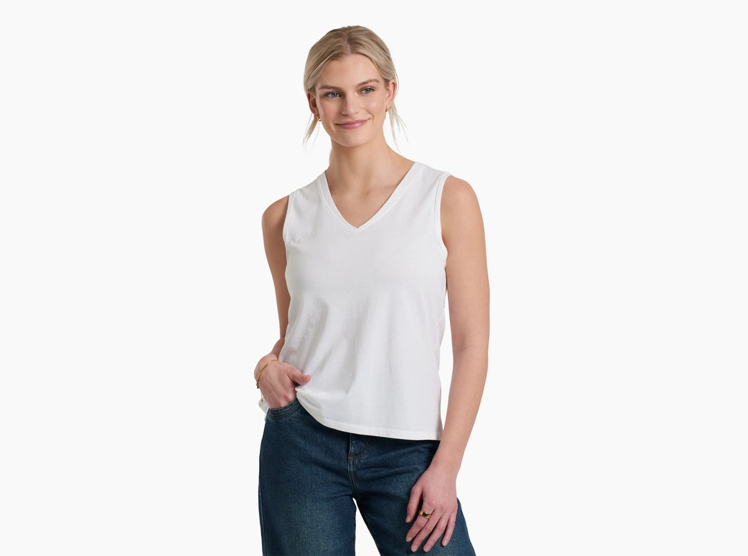 Vega Tank - White breathable organic cotton sleeveless V-neck in a relaxed fit by KUHL