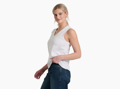 Vega Tank - White breathable organic cotton V-neck tank with relaxed fit by KUHL