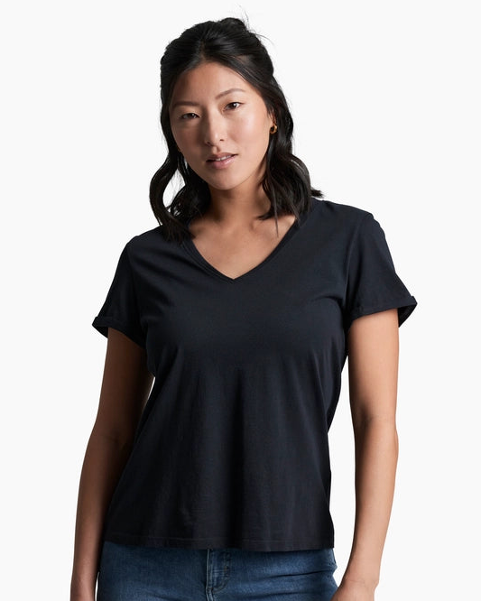 Vega Tee - Black soft organic cotton V-neck casual shirt by KUHL, Fredericksburg boutique