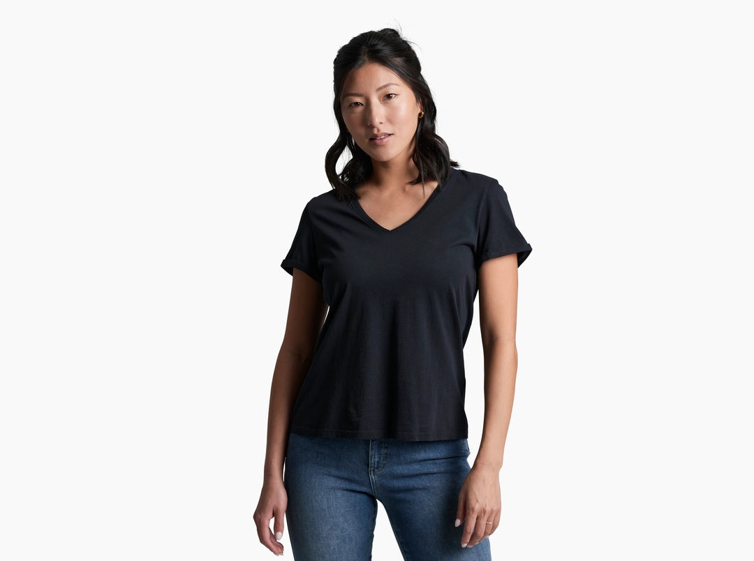 Vega Tee - Black soft organic cotton V-neck short sleeve shirt from KUHL Women’s collection