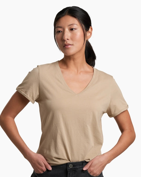 Vega Tee - Driftwood soft organic cotton V-neck shirt by KUHL, curated Fredericksburg boutique