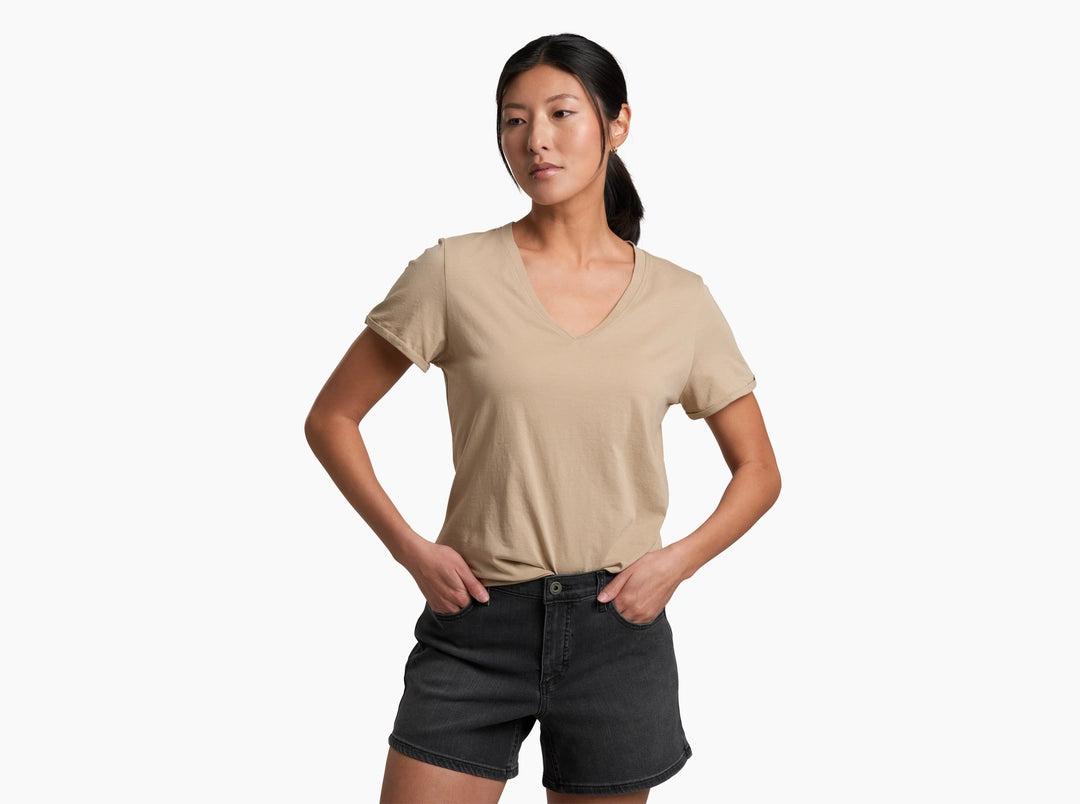 Vega Tee - Driftwood soft organic cotton V-neck tee by KUHL, curated Fredericksburg boutique