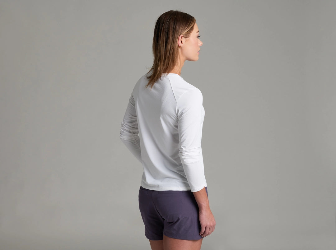 Solis LS Crew - White lightweight long sleeve shirt by KUHL, personally curated Fredericksburg boutique