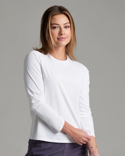 Solis LS Crew - White lightweight long sleeve shirt from KUHL, curated Fredericksburg boutique