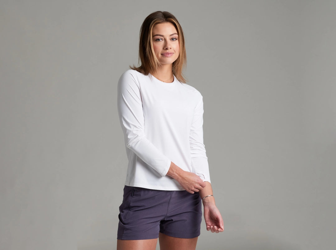 Solis LS Crew - White lightweight long sleeve shirt by KUHL, curated Fredericksburg boutique style
