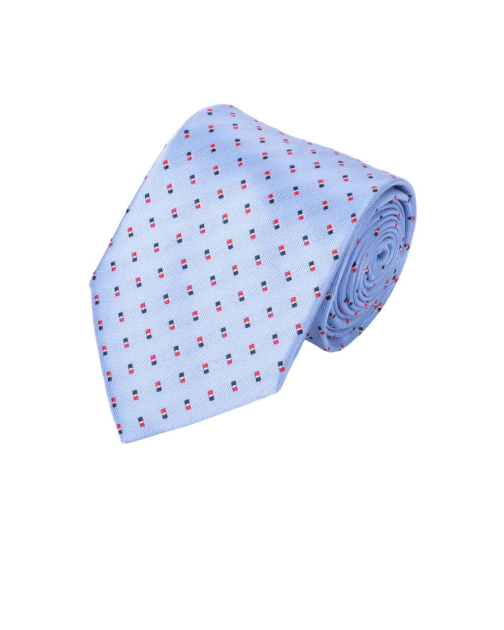 Men's Tie 5981 in light blue microfiber with red and navy geometric dots by SELINI NEW YORK HCO Ties