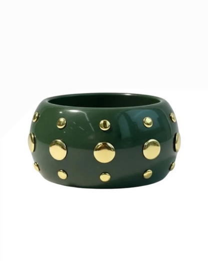Bowie Bangle in dark green resin with gold-plated stainless steel studs, Women's Jewelry, HCO