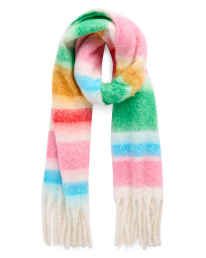 Lala Scarf with colorful striped tie-dye pattern and fringe by SHIRALEAH at HCO FBG