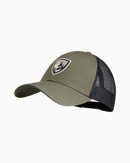 Kuhl Trucker - Olive men's hat with stretch mesh back, snapback closure, curated Fredericksburg Texas