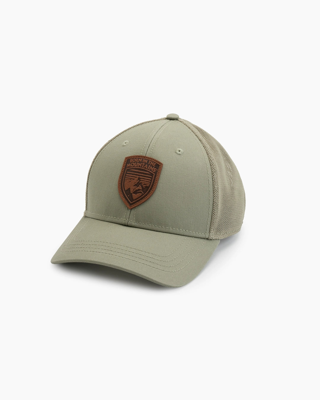 Rustik Born Trucker - Sagebrush with stretch mesh back, woven patch, snapback, curated Fredericksburg Texas