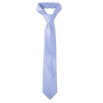 Men's Tie 5981 in light blue microfiber with red geometric dots by SELINI NEW YORK HCO Ties