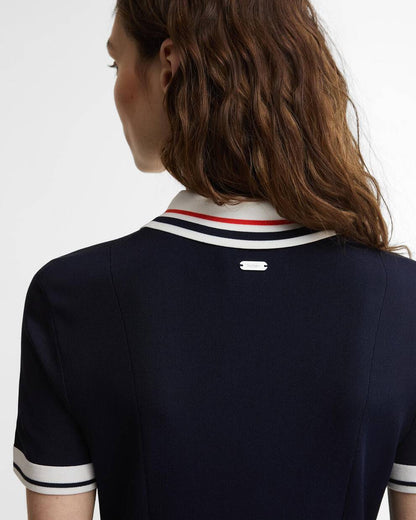 Hollington Knitted Mini Dress back detail with navy fabric and red, white striped collar by BARBOUR INC.