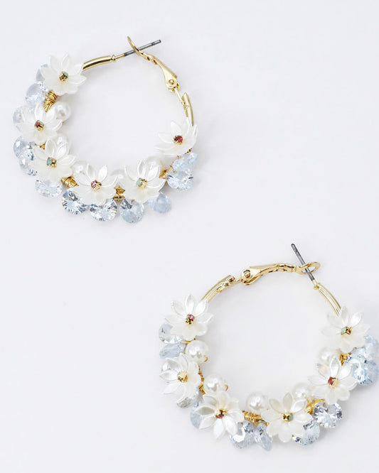 Crystal Garden Hoop N12 with gold, pearl beads, and delicate flower crystals, Fredericksburg TX boutique