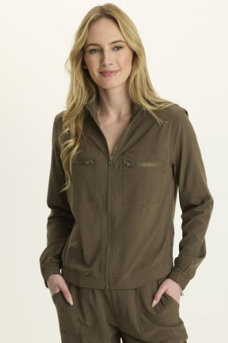 Active Quinn Bomber in CLOVE, full-zip jacket with pockets and ribbed cuffs