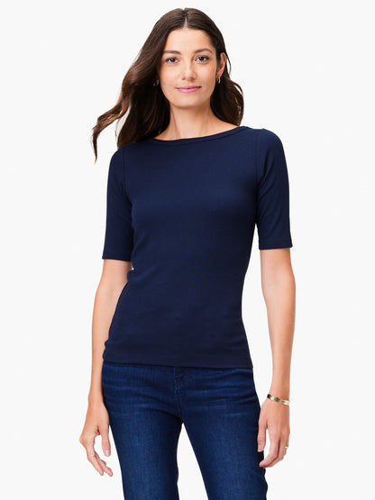 Perfect Knit Rib Elbow Sleeve Boatneck Tee