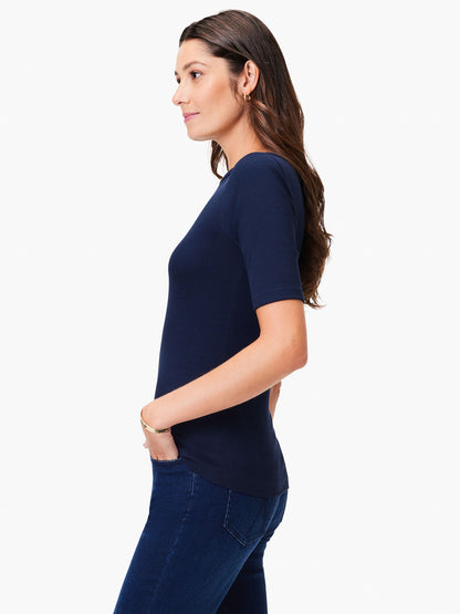 Perfect Knit Rib Elbow Sleeve Boatneck Tee