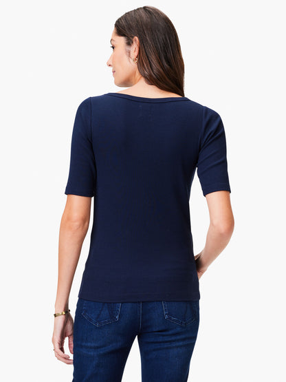 Perfect Knit Rib Elbow Sleeve Boatneck Tee