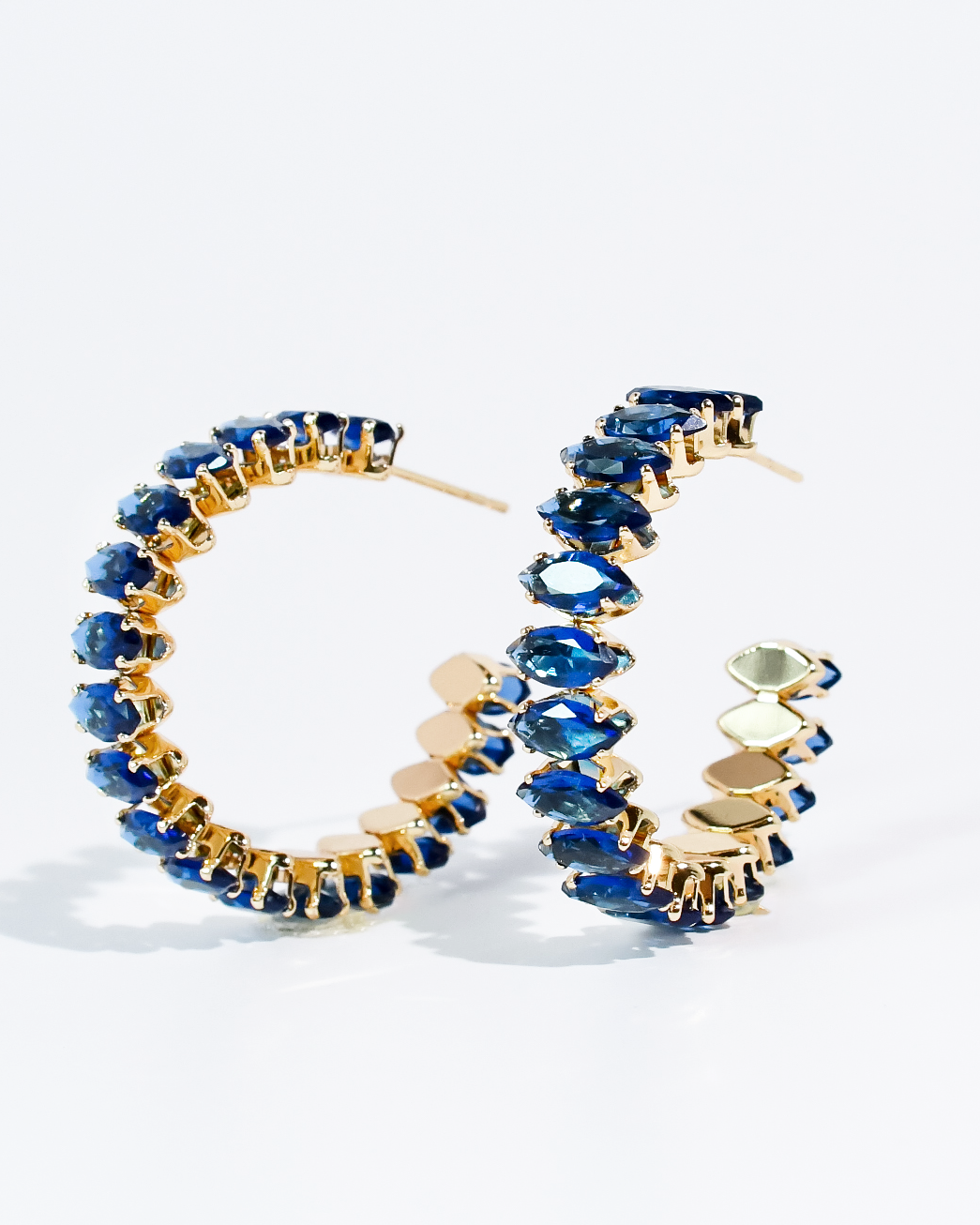 Saphire Royale Hoop with marquise blue crystals and gold setting, Treasure Jewels collection