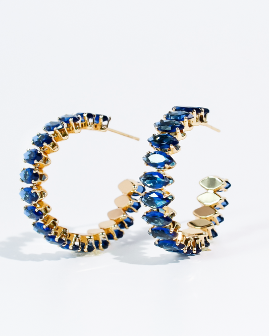 Saphire Royale Hoop with marquise blue crystals and gold setting, Treasure Jewels collection