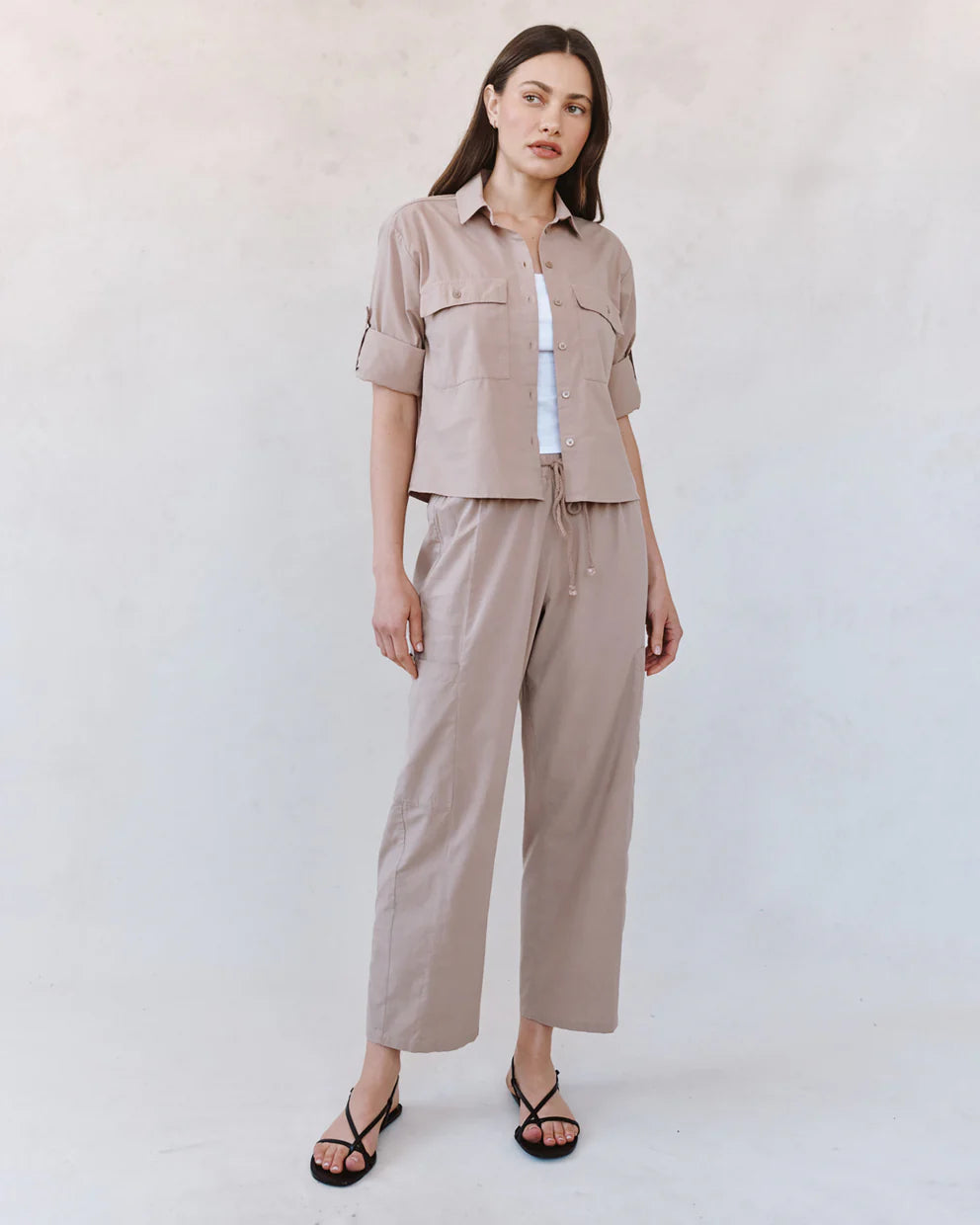 Side Pocket Seamed Pant in beige wide leg with rope drawcord, BELLA DAHL, Women's Pants, HCO