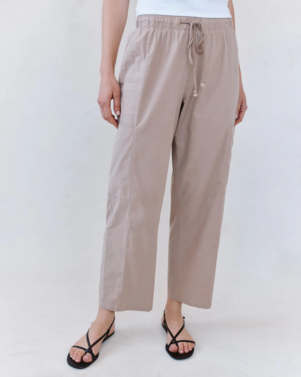 Side Pocket Seamed Pant in beige with wide leg and rope drawcord, personally curated Fredericksburg TX
