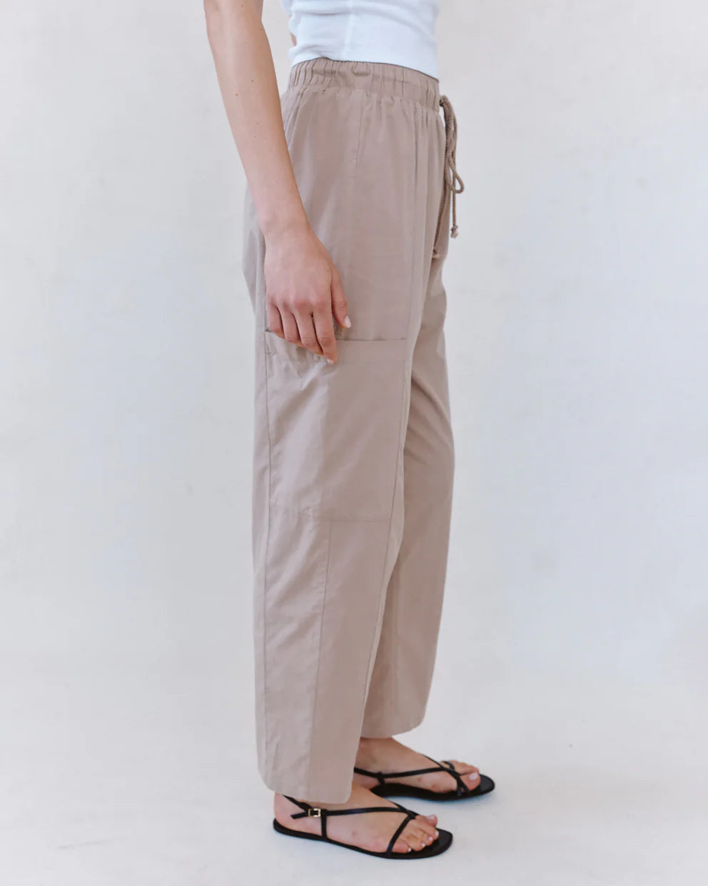 Side Pocket Seamed Pant in beige wide leg with rope drawcord, BELLA DAHL, curated Fredericksburg boutique