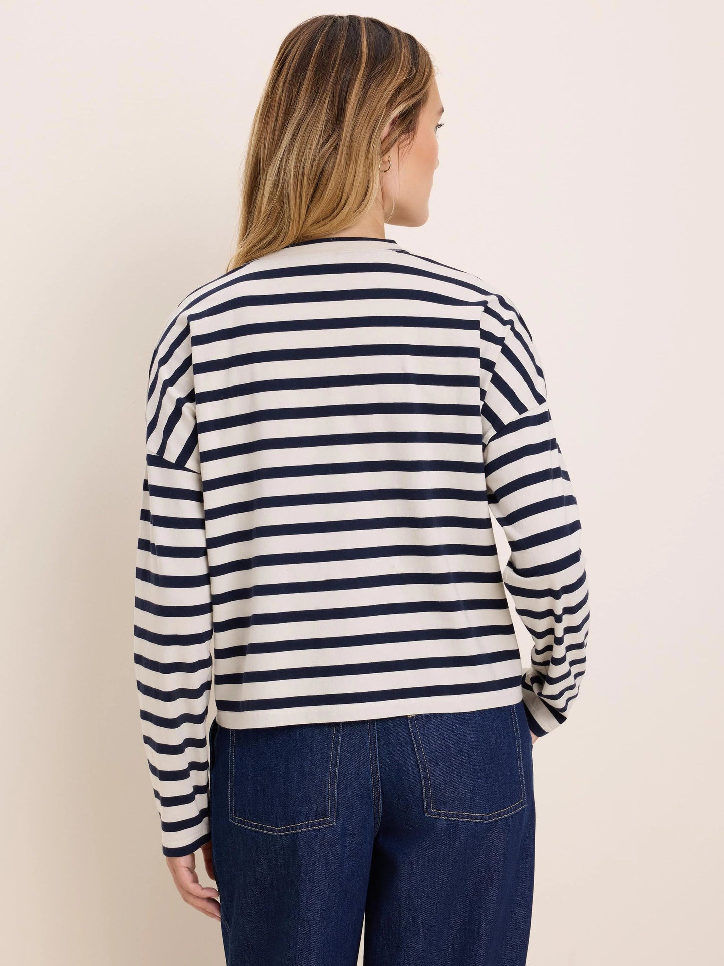 Soft Stripe Tee back view in striped pattern from NIC AND ZOE Women's Long Sleeve Shirts collection