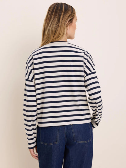 Soft Stripe Tee back view in striped pattern from NIC AND ZOE Women's Long Sleeve Shirts collection