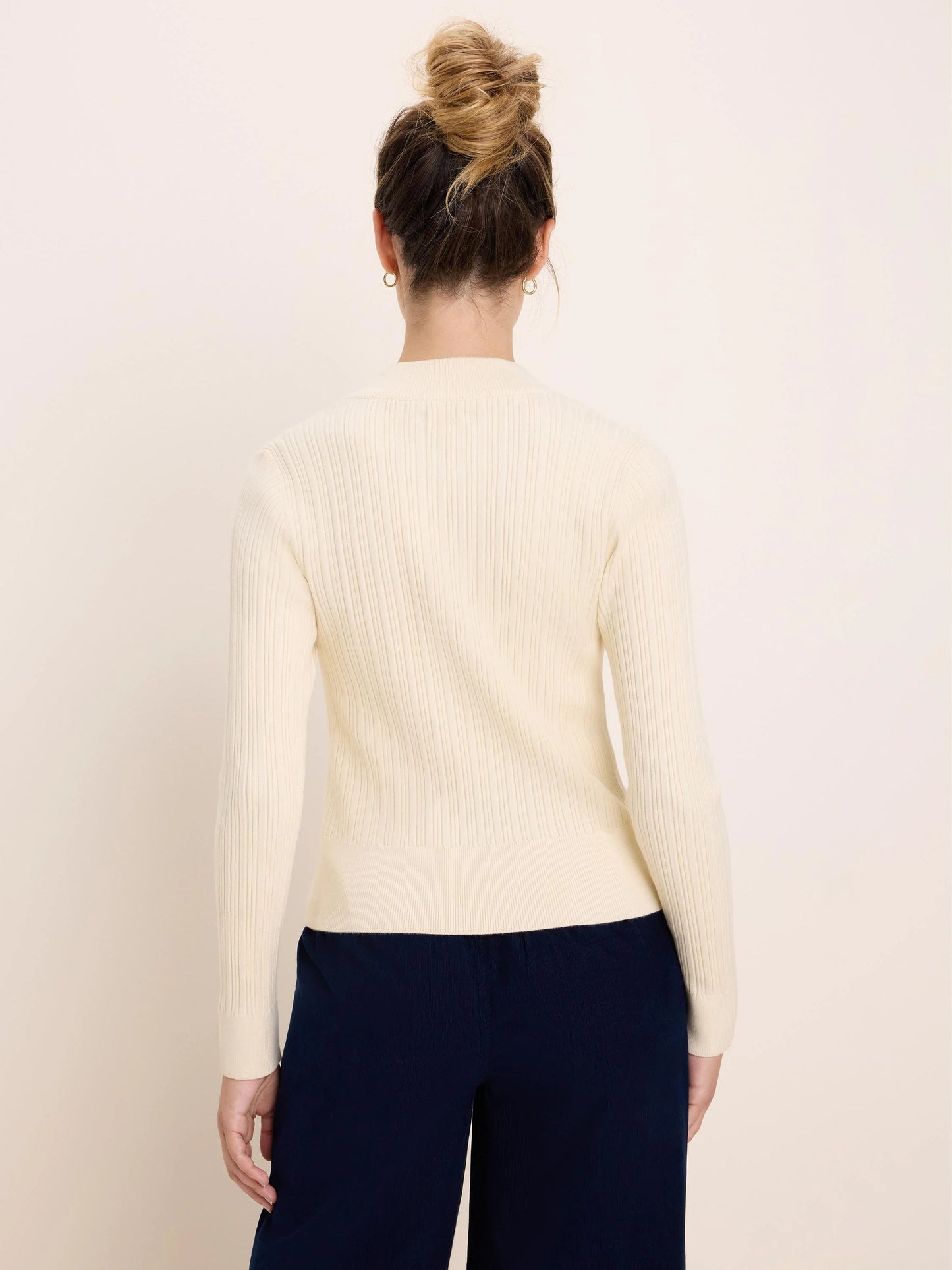 Half Zip Ribbed Sweater in cream knit viewed from back, NIC AND ZOE Women's Sweaters collection