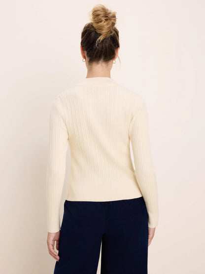 Half Zip Ribbed Sweater in cream knit viewed from back, NIC AND ZOE Women's Sweaters collection