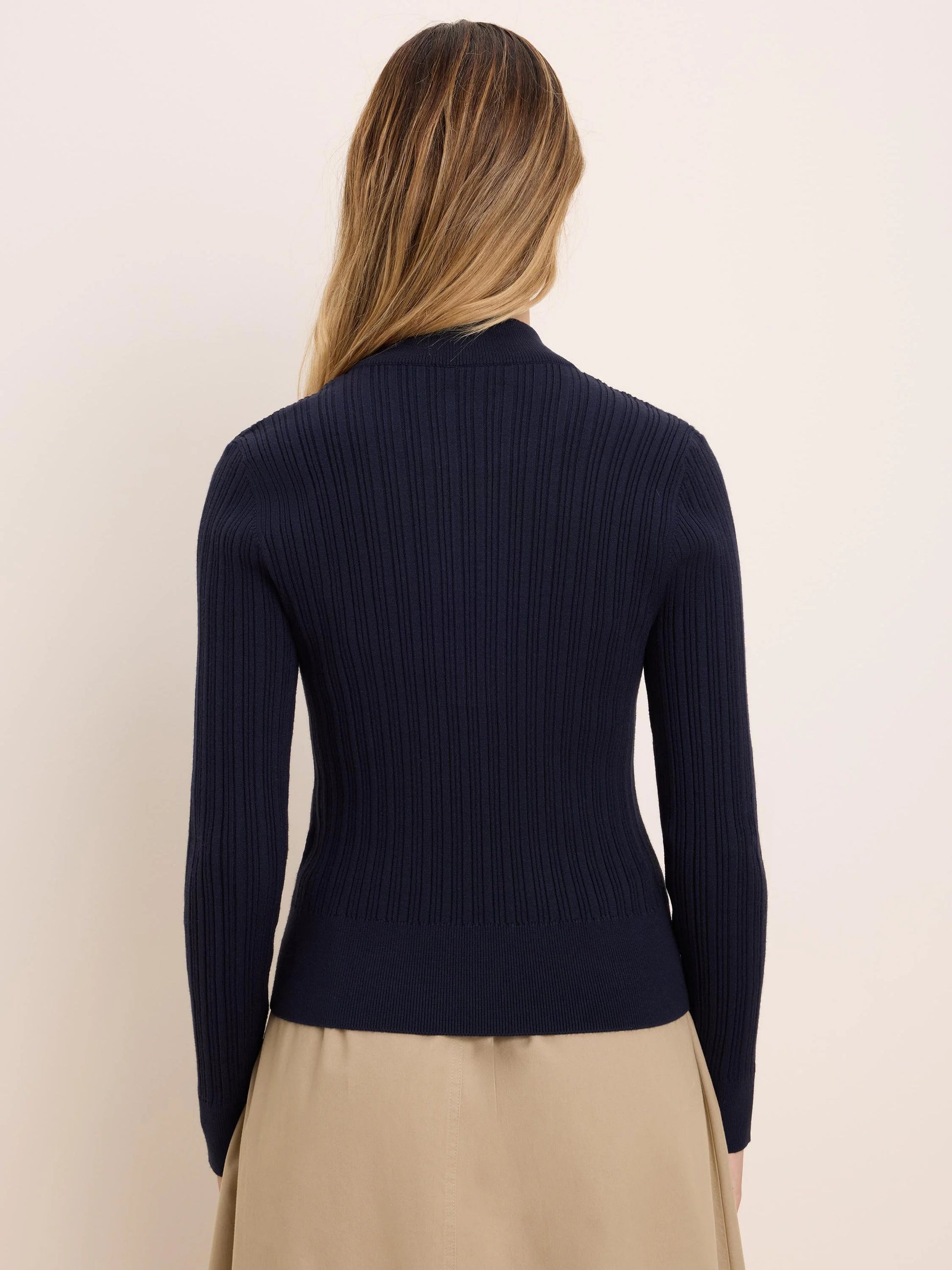 Half Zip Ribbed Sweater back view in navy knit from NIC AND ZOE Women's Sweaters collection