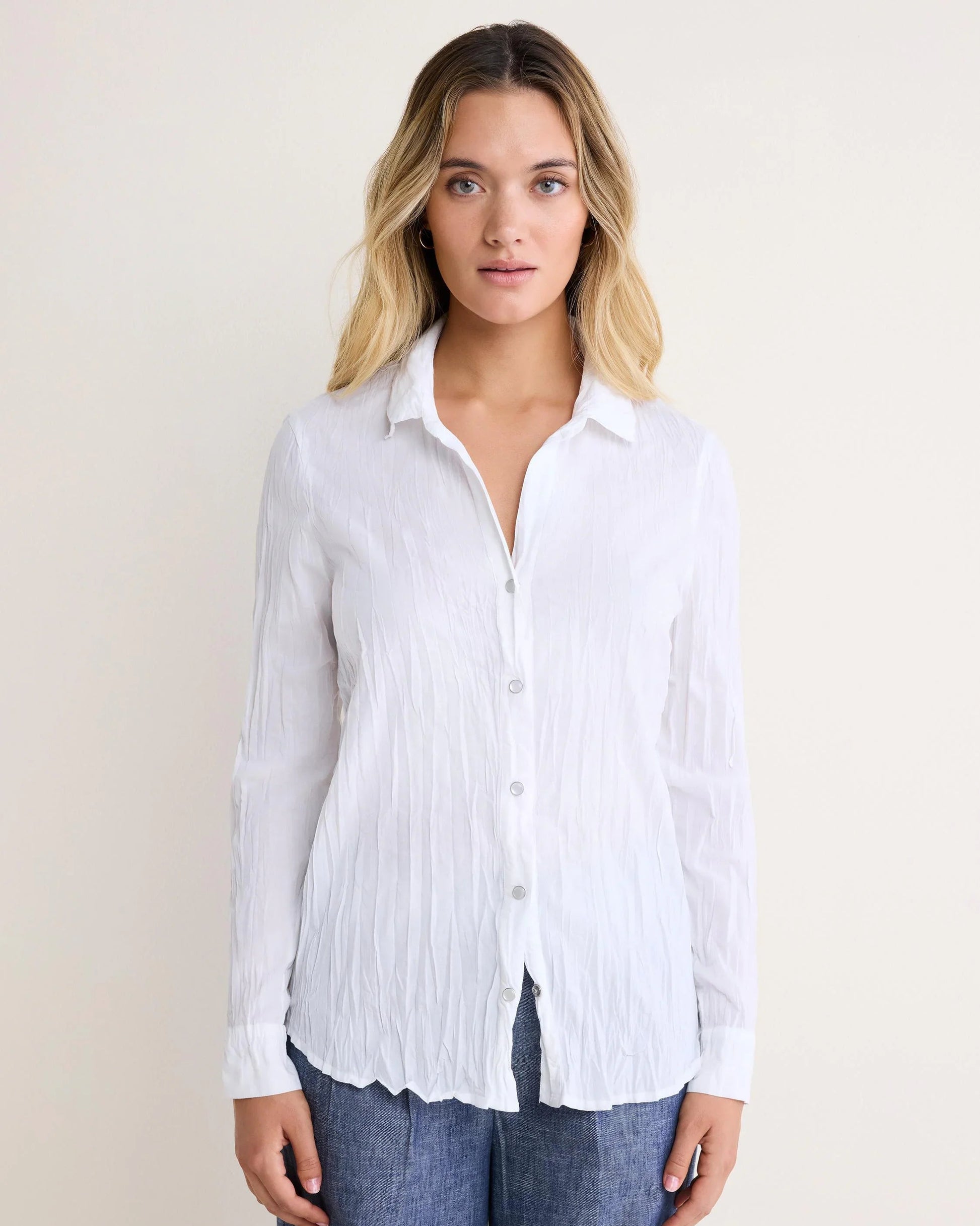 Core Cotton Shirt in white crinkle cotton cambric, women's long sleeve by NIC AND ZOE