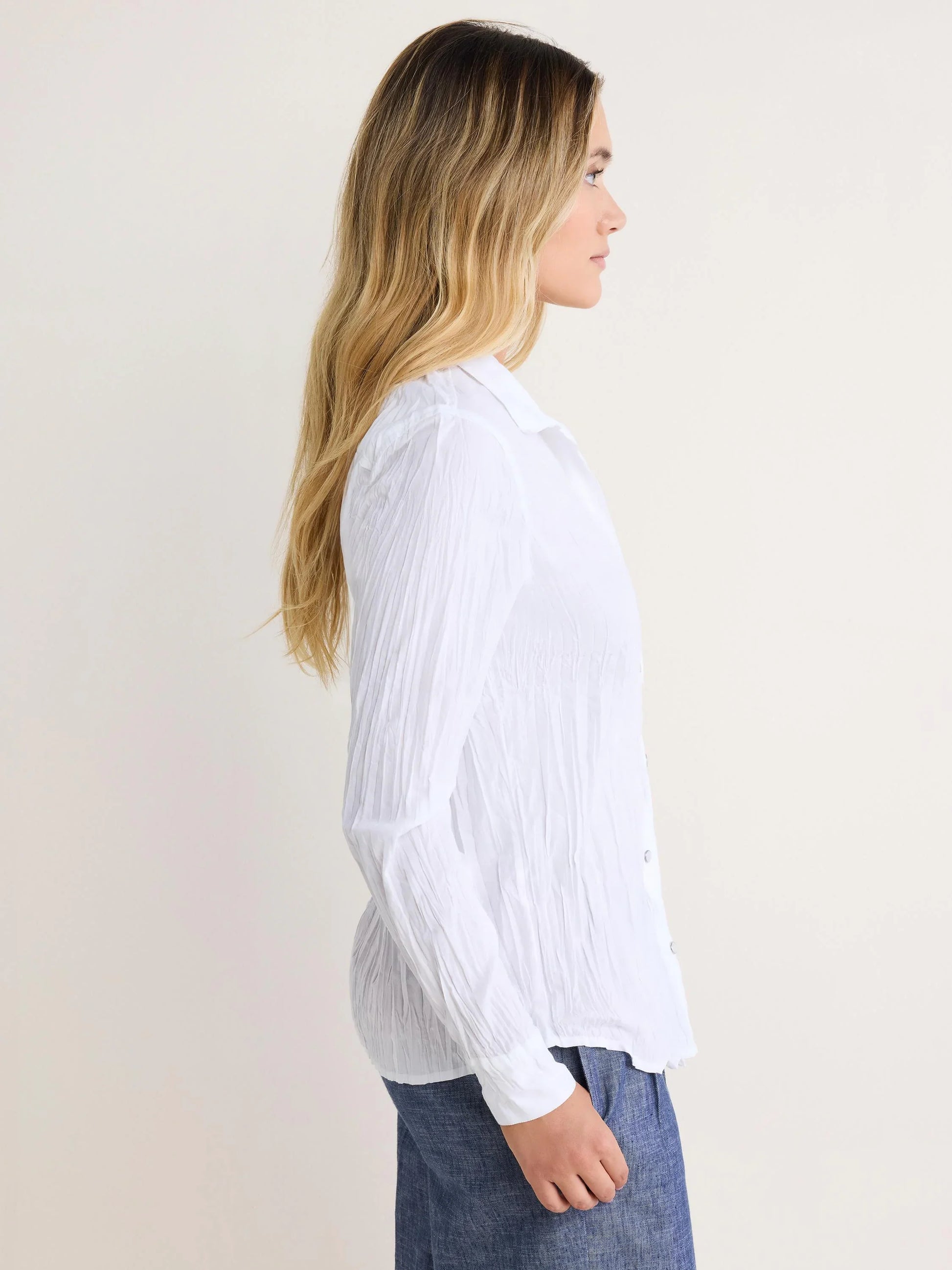 Core Cotton Shirt in white crinkle cotton cambric, women's long sleeve by NIC AND ZOE
