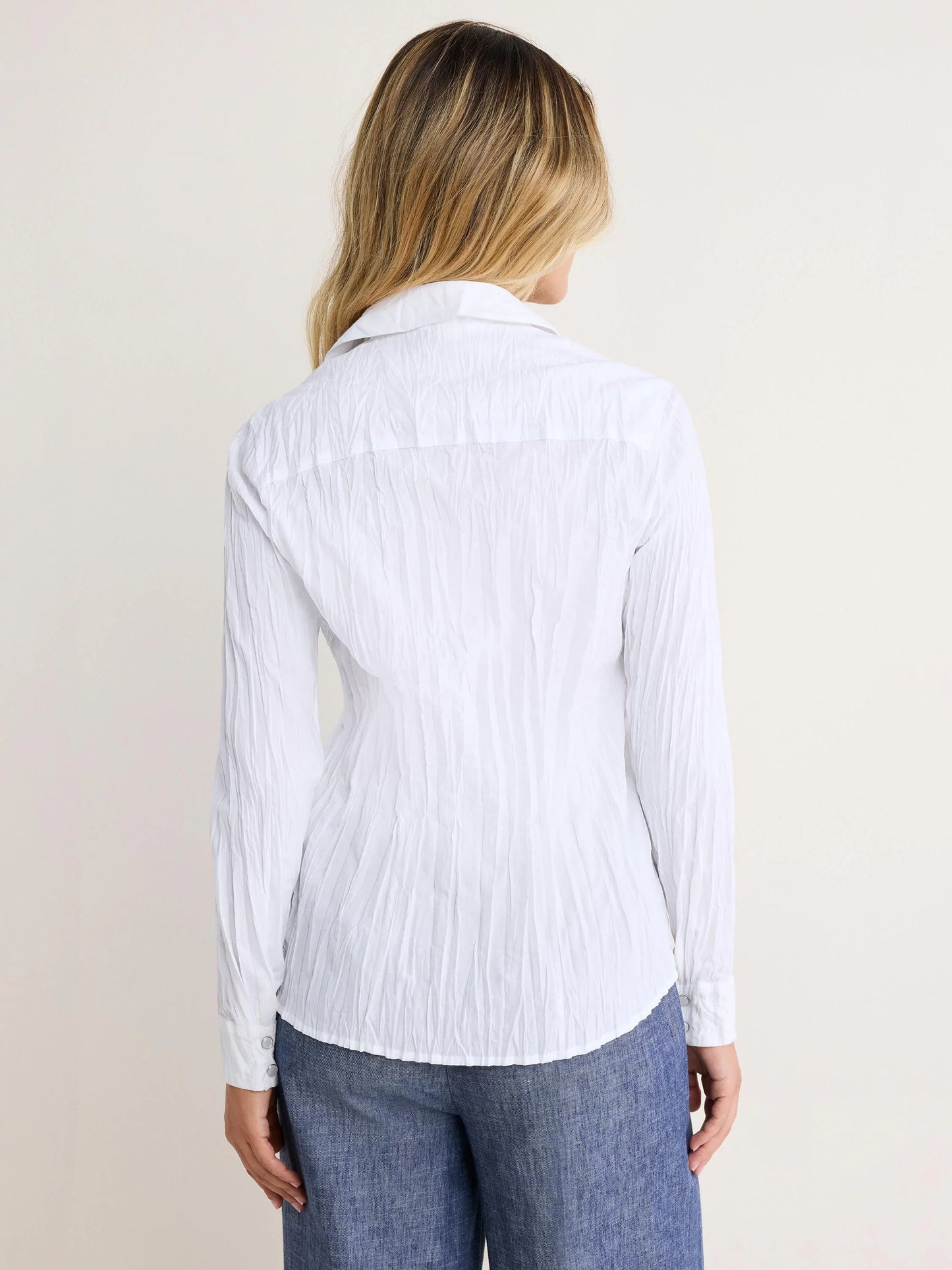 Core Cotton Shirt in white crinkle cotton cambric, lightweight women's long sleeve by NIC AND ZOE