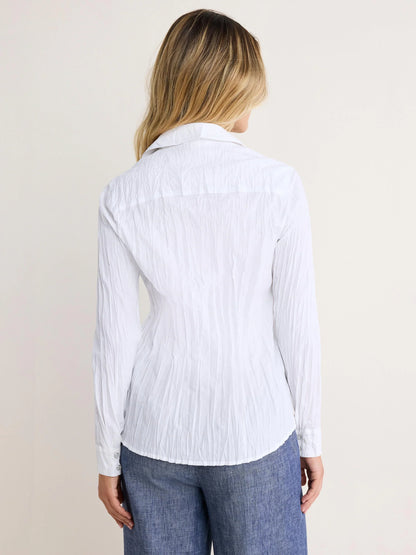 Core Cotton Shirt in white crinkle cotton cambric, lightweight women's long sleeve by NIC AND ZOE