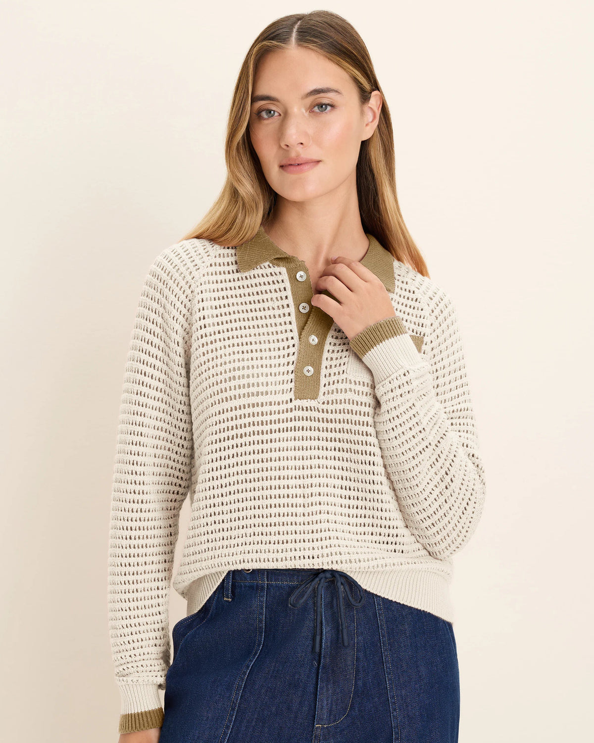 Mesh Long Sleeve Polo Sweater
