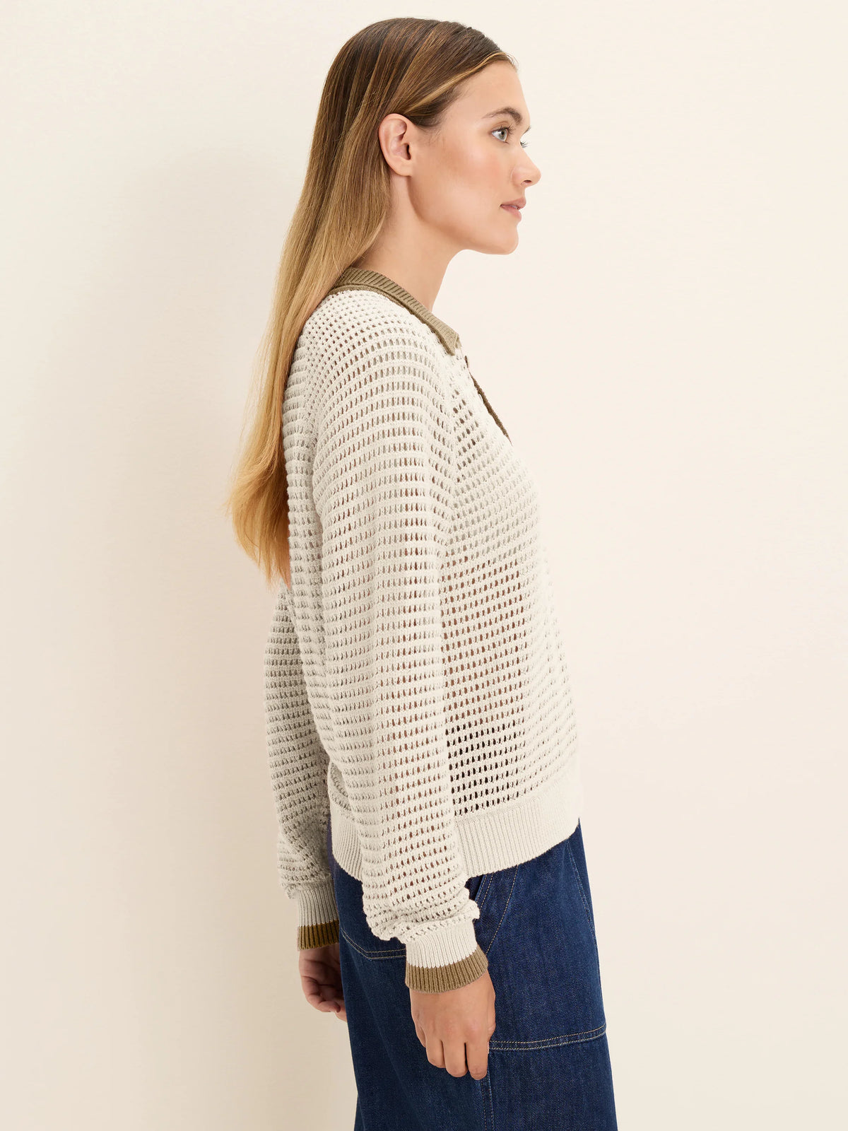 Mesh Long Sleeve Polo Sweater