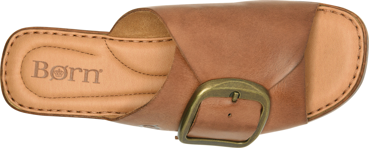 Bangle slide in brown full-grain leather with brass buckle by BORN Women's Shoes HCO