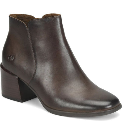Lisbet - Chocolate Brown BORN women's brown leather bootie with block heel