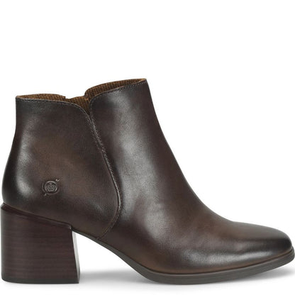 Lisbet - Chocolate Brown BORN women's brown leather ankle boot with chunky heel