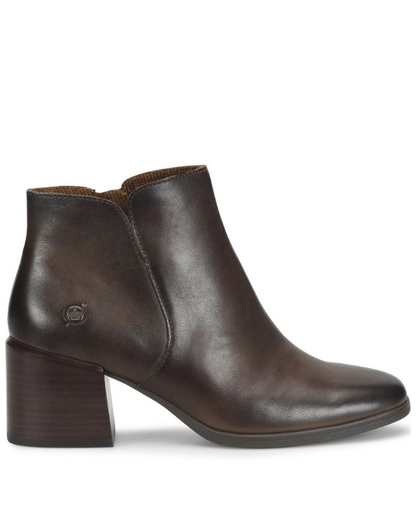 Lisbet - Chocolate Brown BORN women's brown leather chunky heel bootie